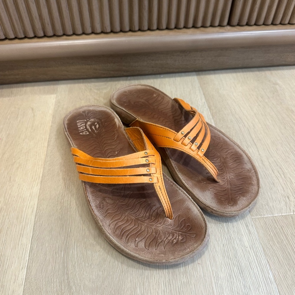 OluKai Orange Leather Thong Sandals